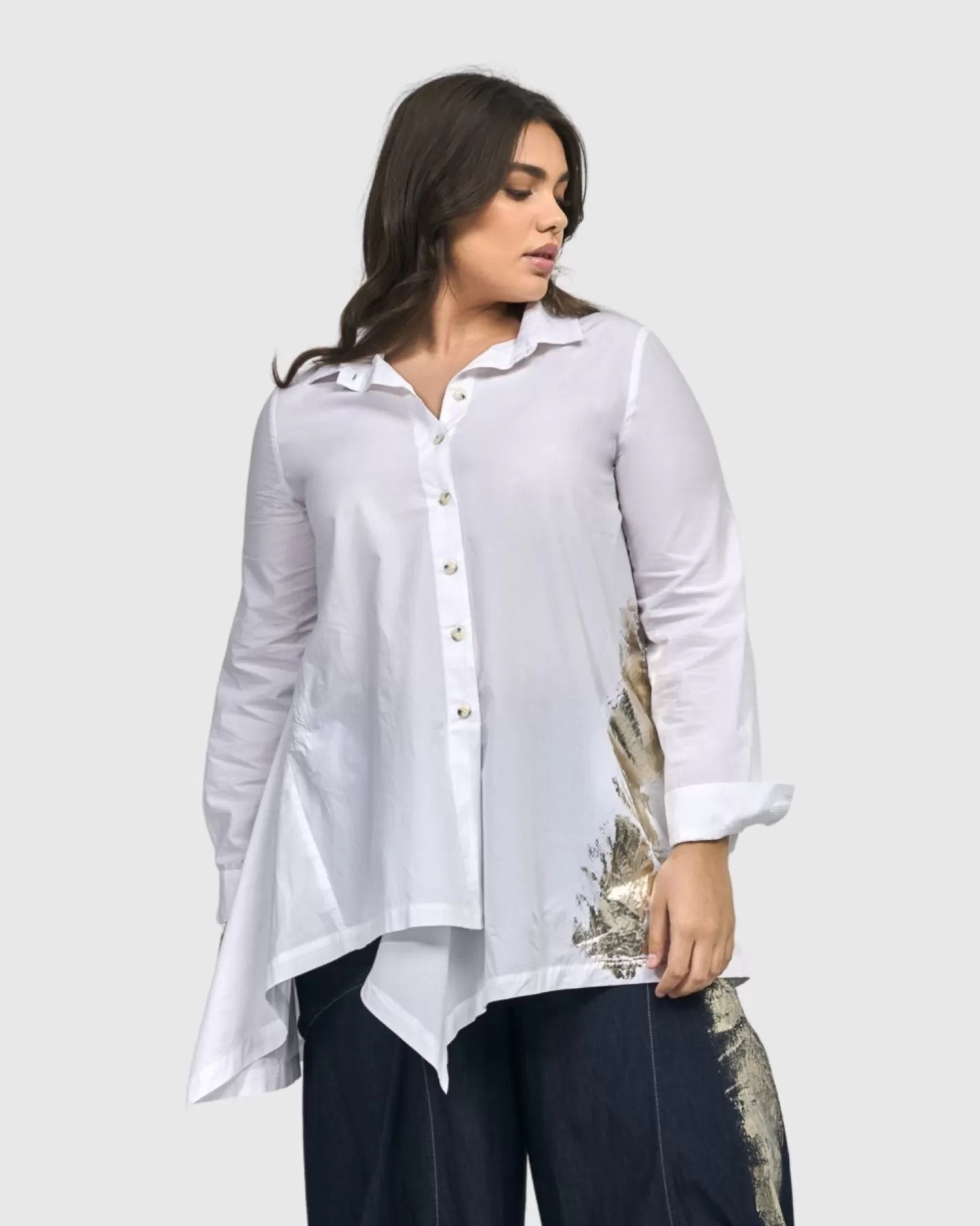 Albany Button Down Tunic Top, White | Alembika Cheap