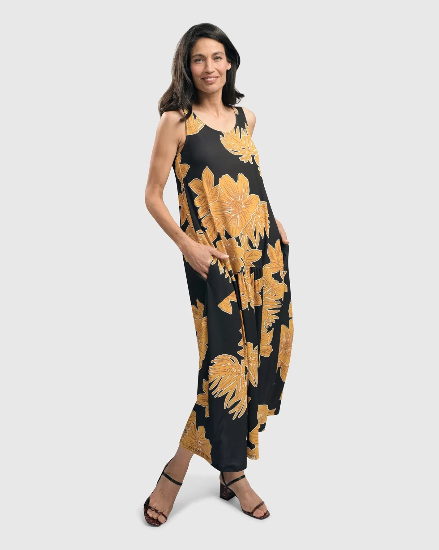 Aloha Sleeveless Maxi Dress, Gold | Alembika Sale