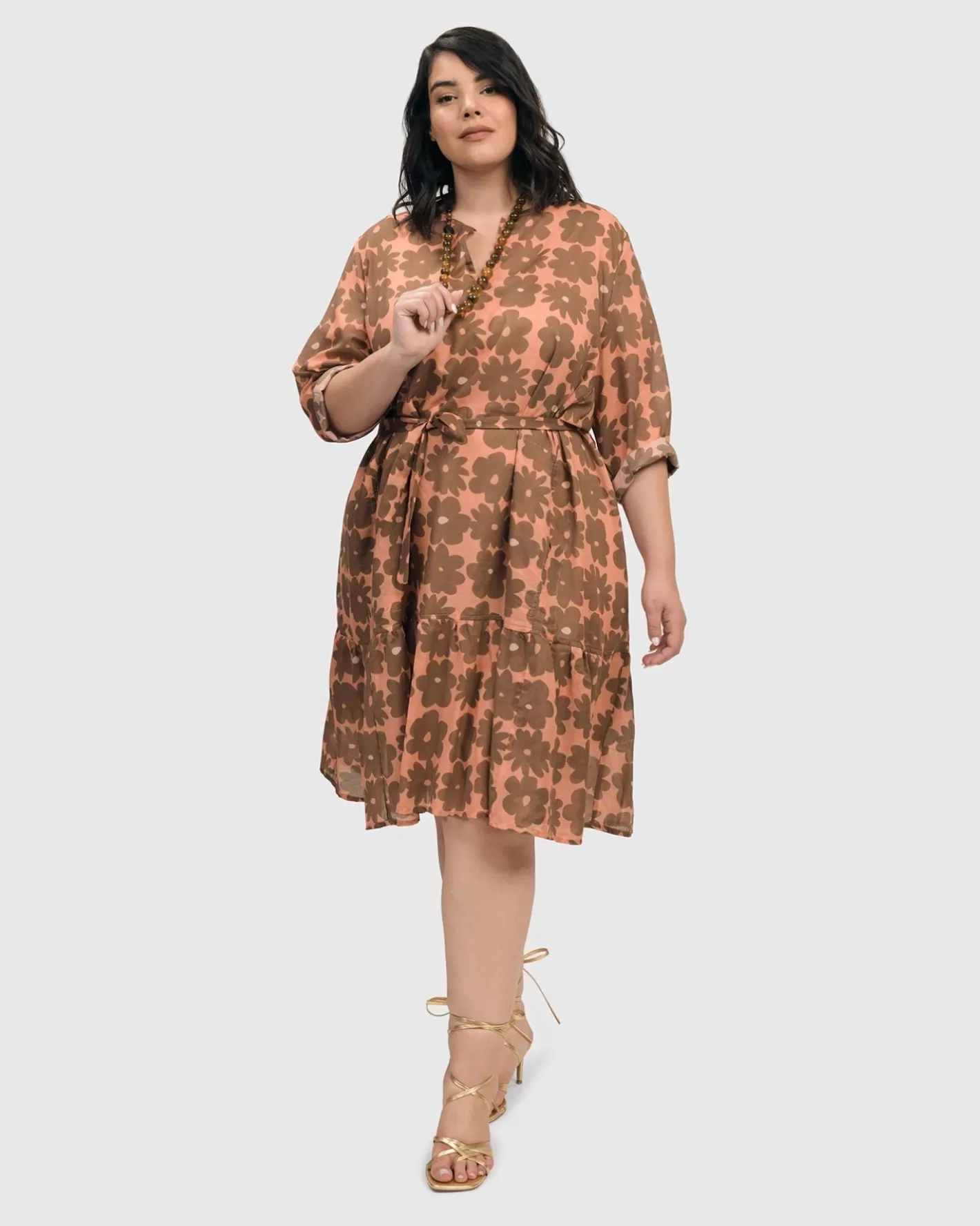 Dahlia Cotton Voile Swing Dress, Peach/Earth | Alembika Cheap