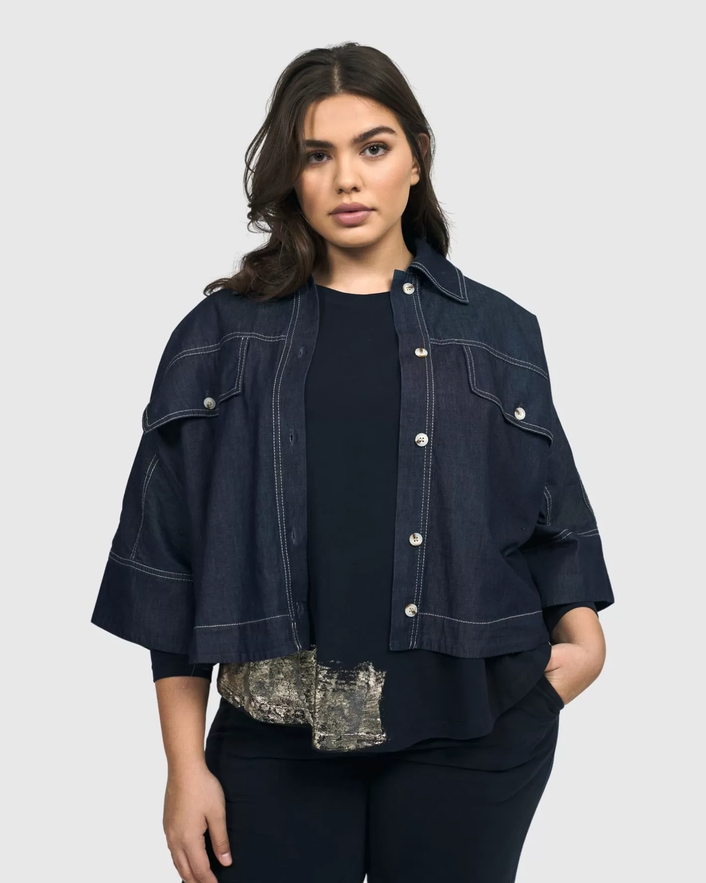 Dallas Cropped Shirt Jacket, Denim | Alembika Outlet