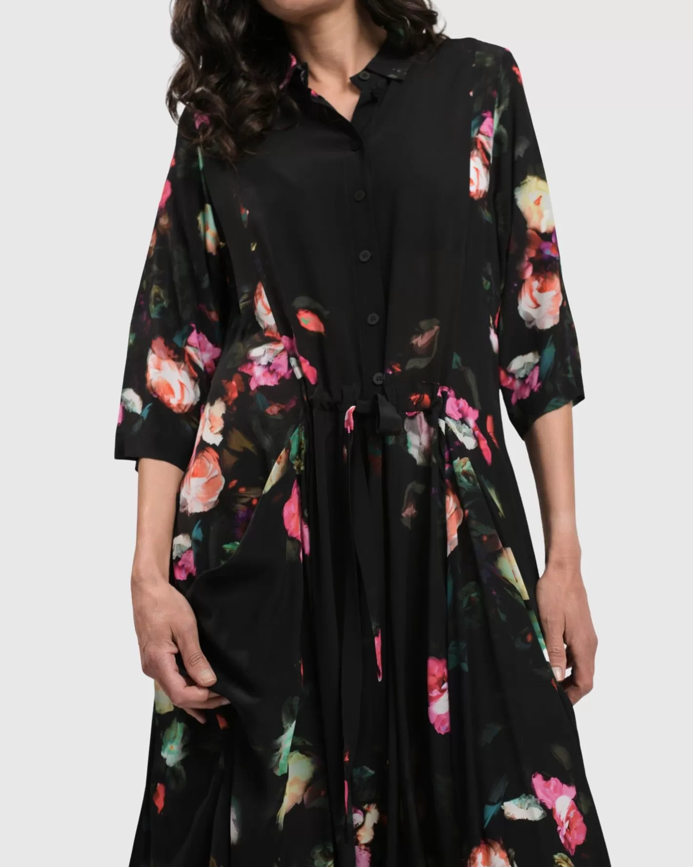 Drinks-On-Me Maxi Shirt Dress, Floral | Alembika Cheap