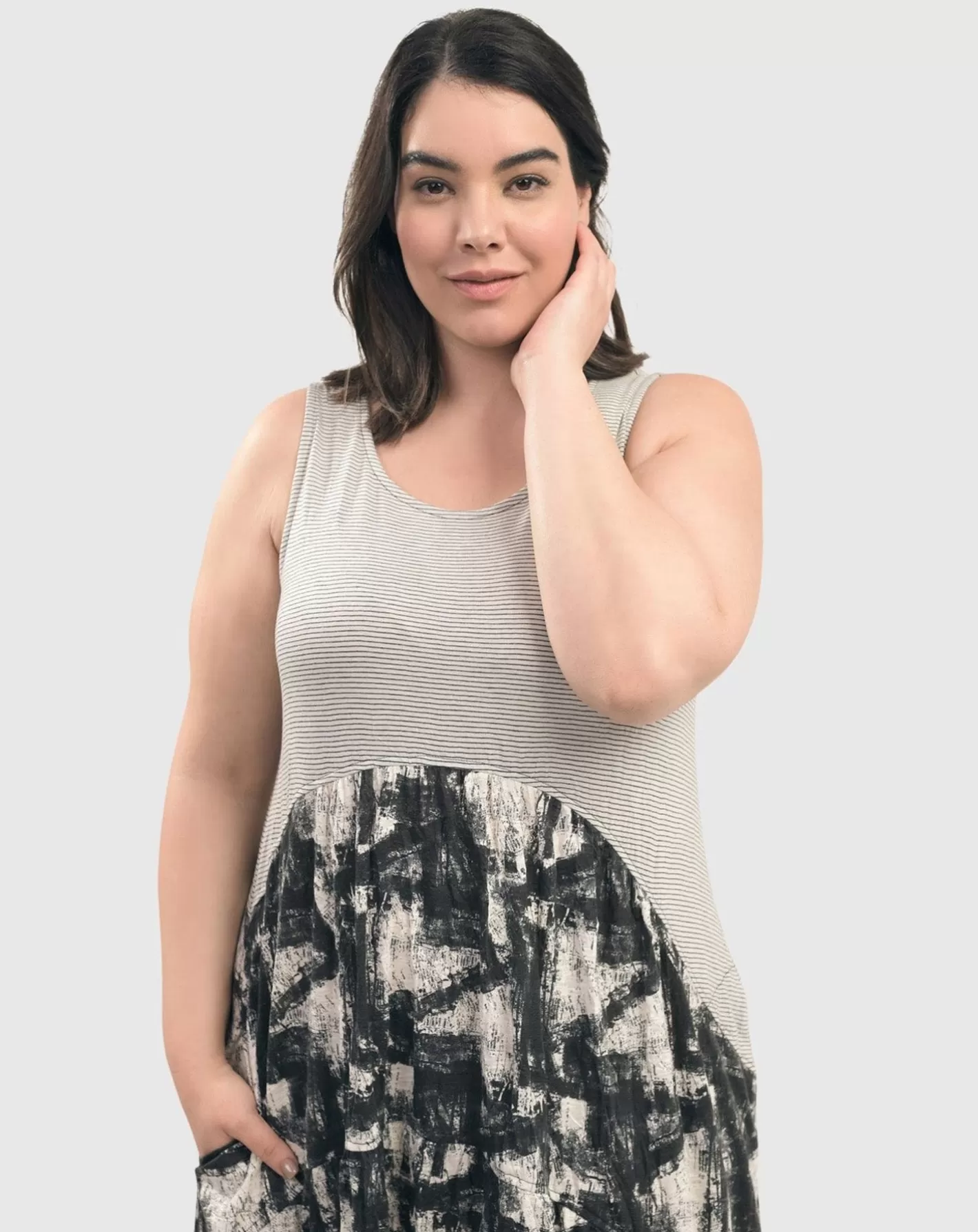 Marble Crinkle Tank Dress, Black | Alembika Store