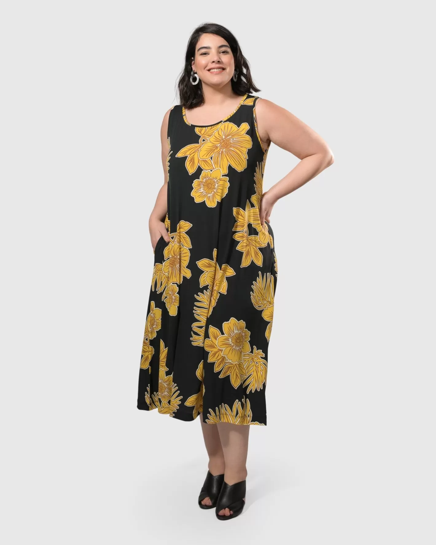 Molokai Sleeveless Swing Maxi Dress, Gold | Alembika Shop