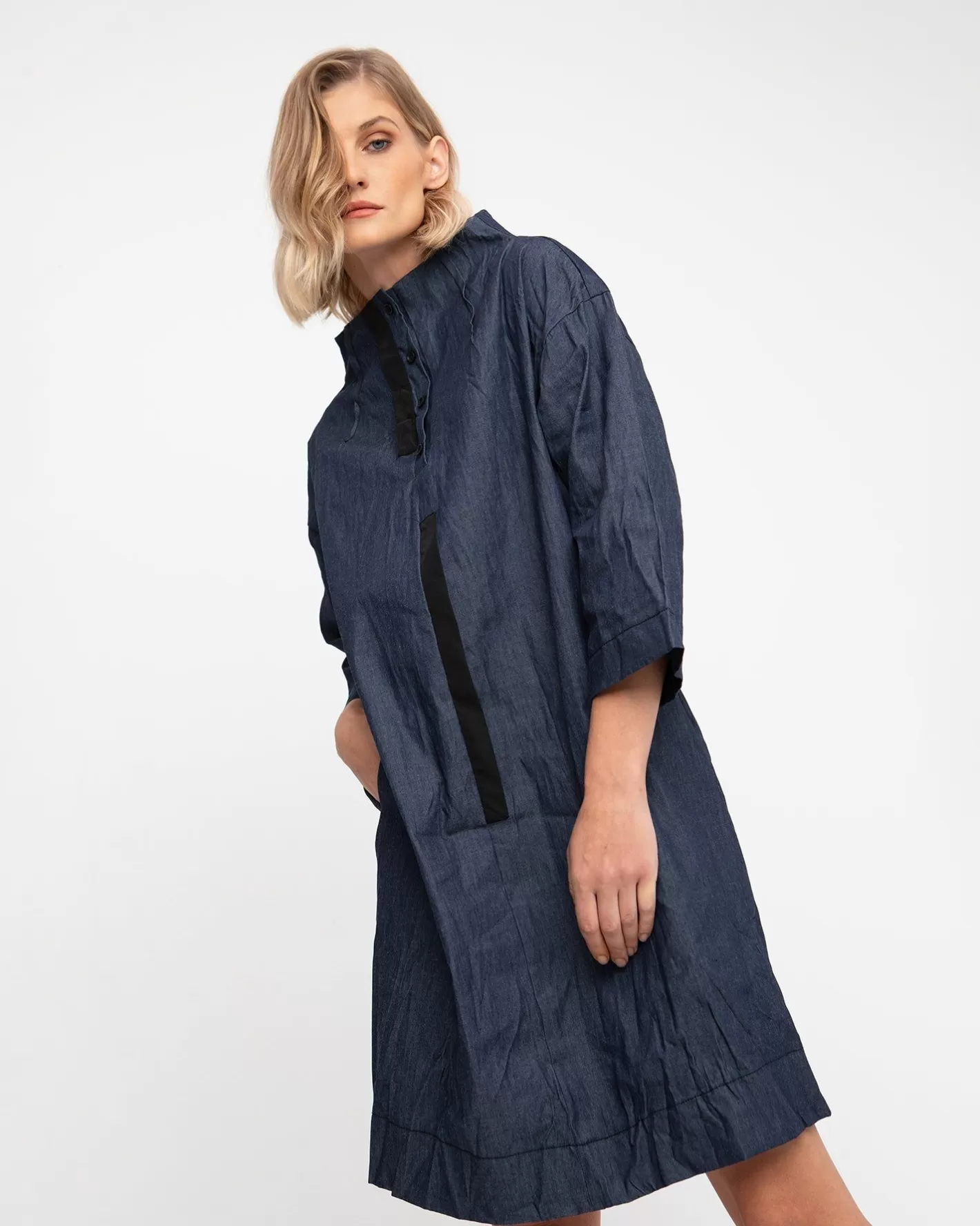 Ozai N Ku Funnel Dress, Denim | Alembika Discount