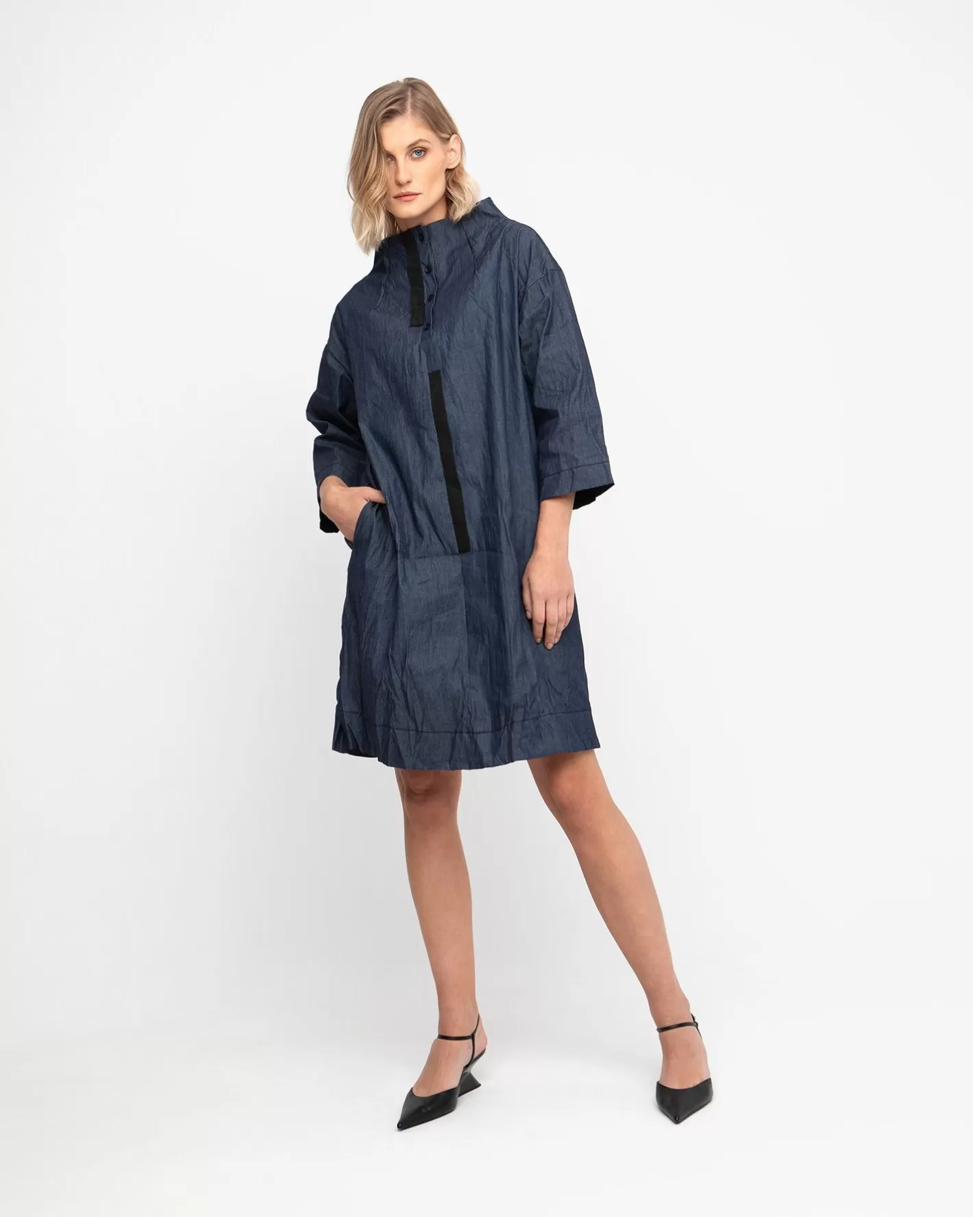 Ozai N Ku Funnel Dress, Denim | Alembika Discount