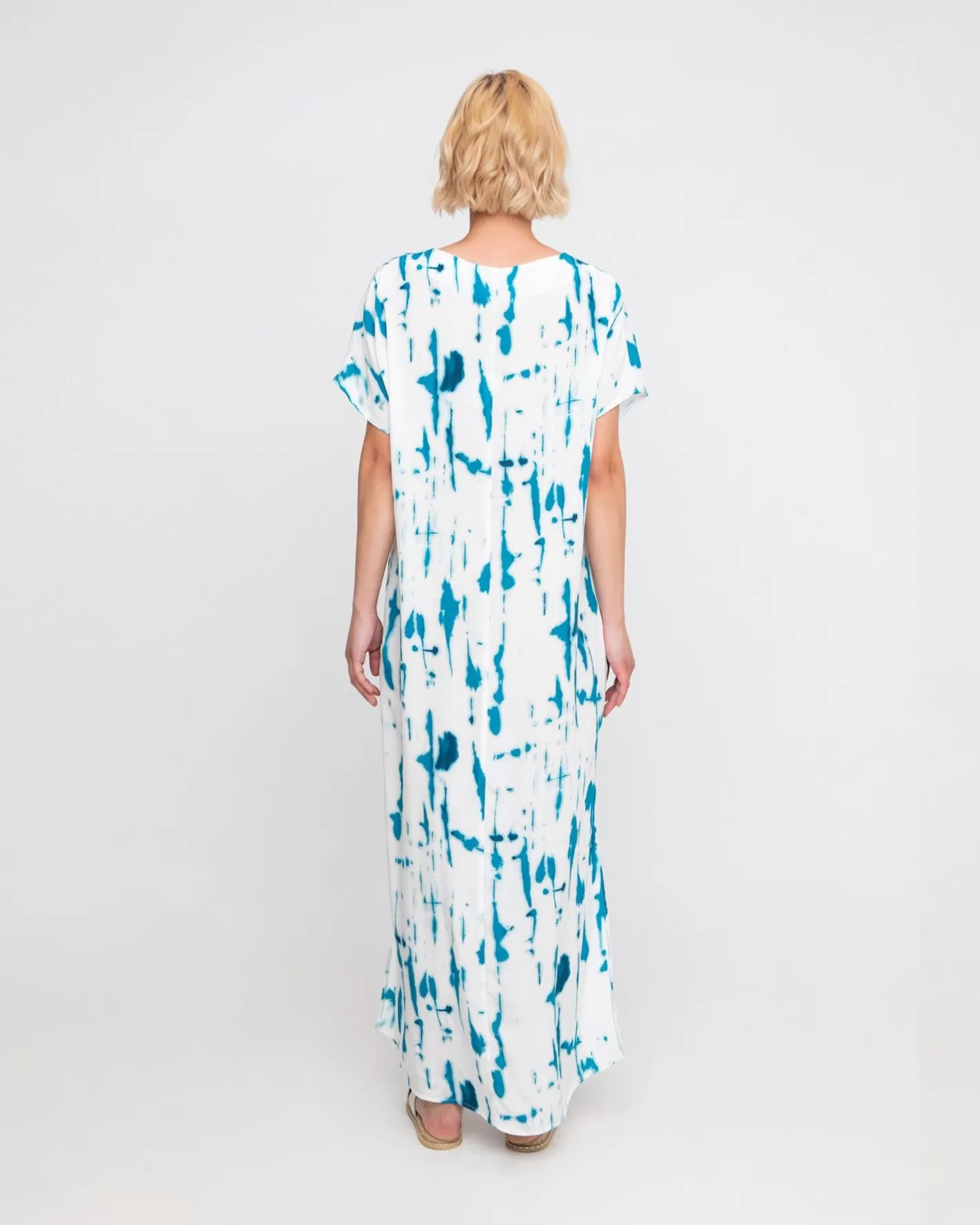 Ozai N Ku Island Relaxed Maxi Dress, White/Turquoise | Alembika Shop