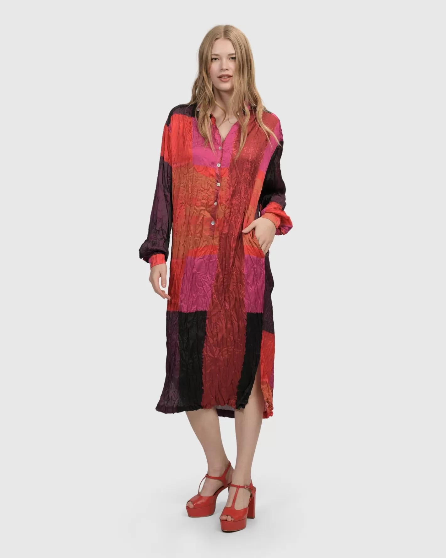 Sunset Strip Shirt Dress, Magenta | Alembika Cheap