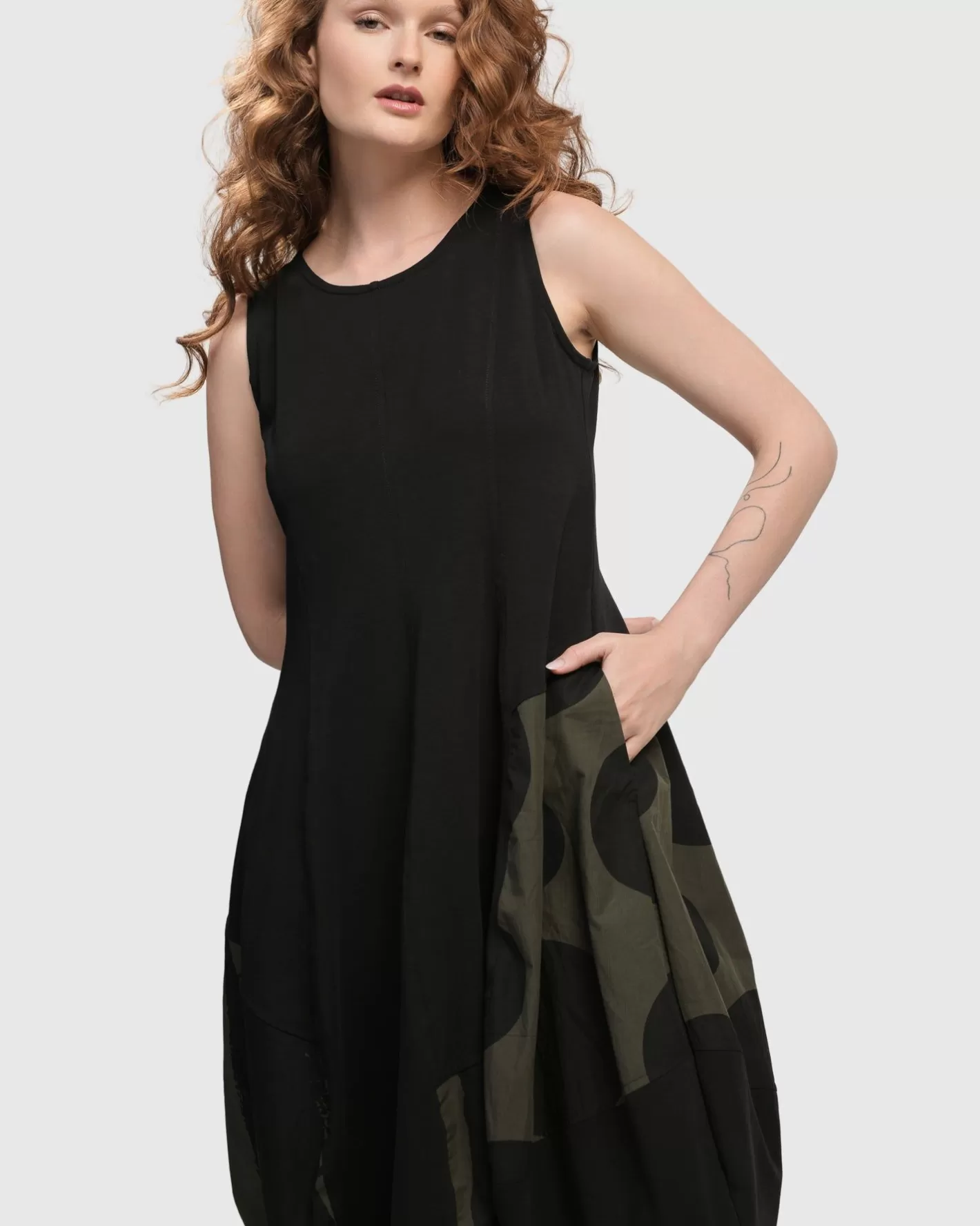 Urban Sleeveless Cocoon Dress, Khaki | Alembika Fashion