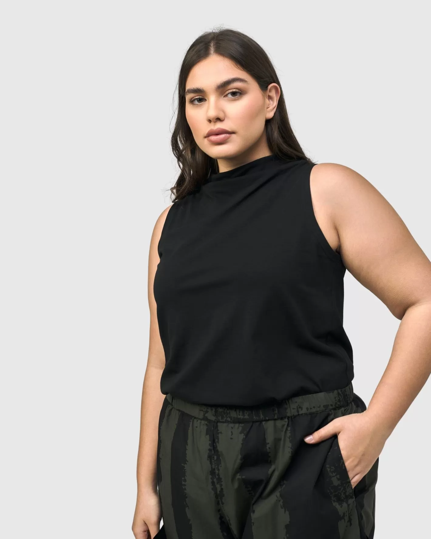 Urban Sleeveless Mockneck Top, Black | Alembika Cheap